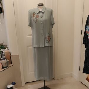 Vintage Karin Stevens Soft Green Dress 2 PC Set Sz 16